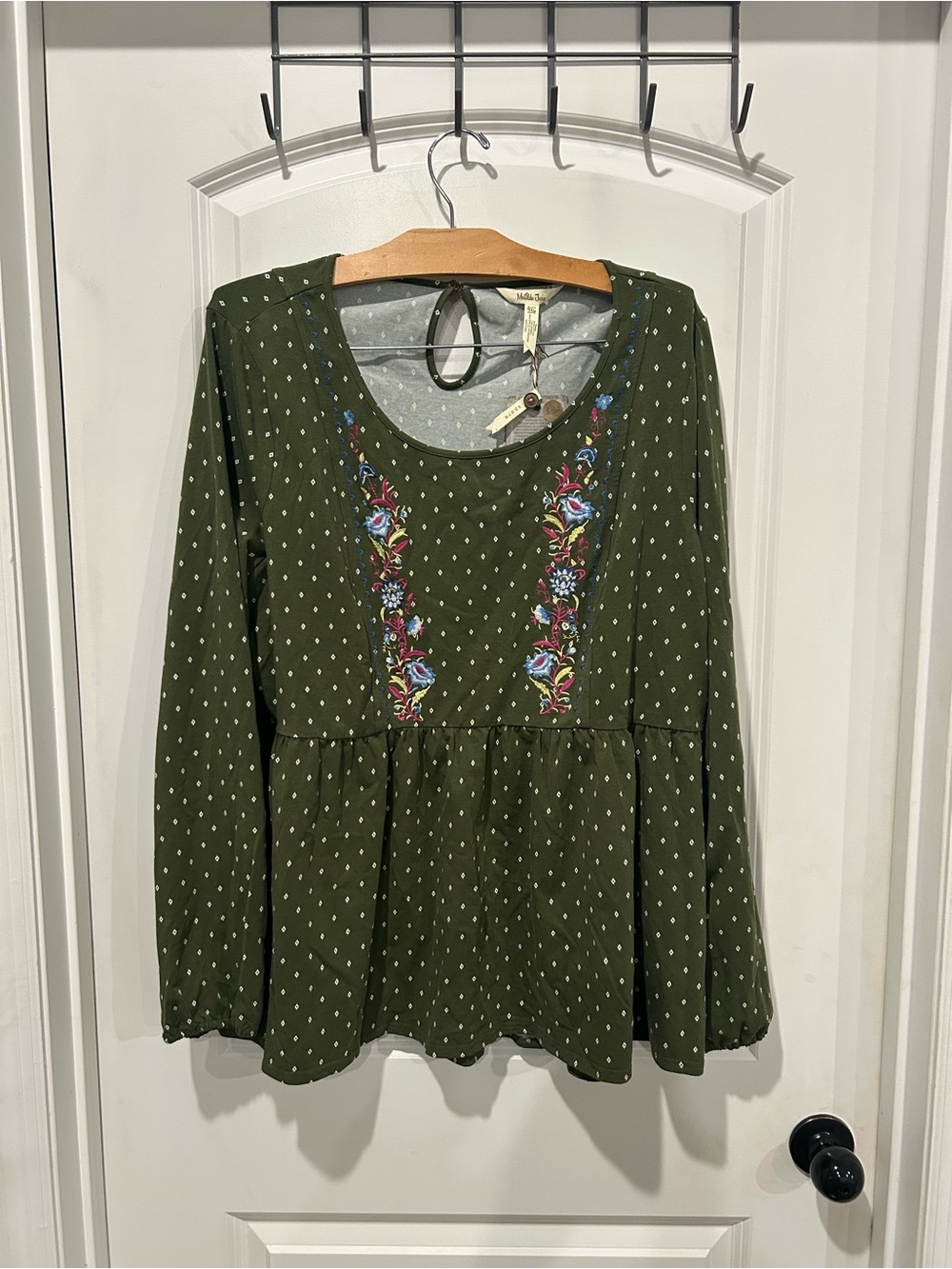 Matilda Jane Olive Green Long-Sleeve Embroidered Peplum Top